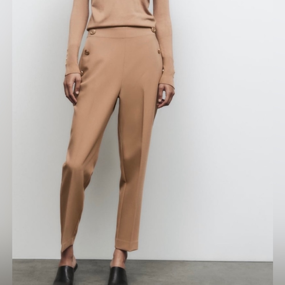 Zara - Straight Leg Pants With Metallic Buttons